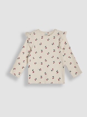 JoJo Maman Bébé 2-Pack Cherry & Stripe Frill Rib Tops - Imagen 2 de 5