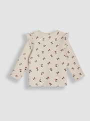 JoJo Maman Bébé 2-Pack Cherry & Stripe Frill Rib Tops - Imagen 3 de 5