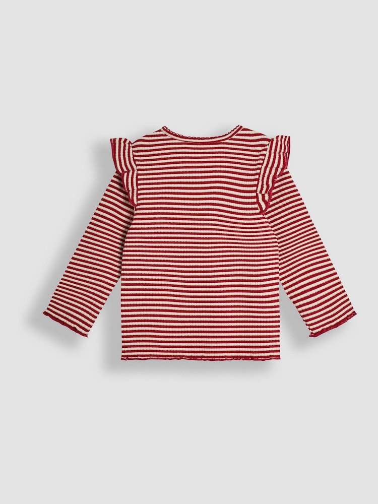 JoJo Maman Bébé 2-Pack Cherry & Stripe Frill Rib Tops - Imagen 5 de 5
