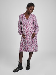 JoJo Maman Bébé Navy Blue Floral Print Tiered Mini Maternity Dress - Image 1 of 6