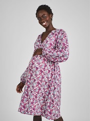 JoJo Maman Bébé Navy Blue Floral Print Tiered Mini Maternity Dress - Image 3 of 6