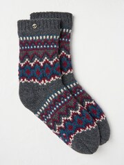 FatFace Grey Mens Fair Isle Pattern Bedsocks - Image 1 of 2