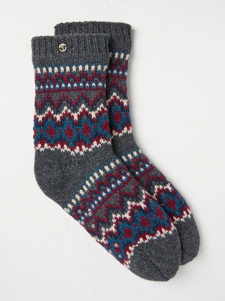 FatFace Grey Mens Fair Isle Pattern Bedsocks - Image 1 of 2