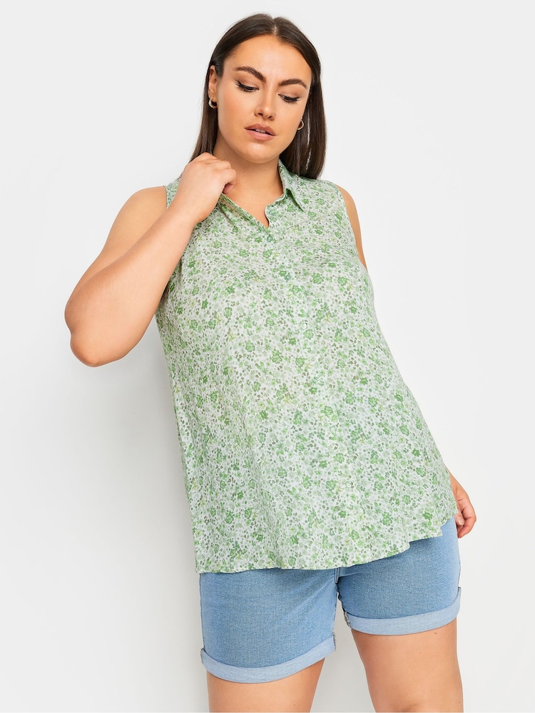 Yours Curve Green Sleeveless Blouse - Image 1 of 5