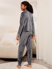 Lipsy Grey Animal Velour Cosy Knot Front Pyjamas (5-16yrs) - Image 3 of 4