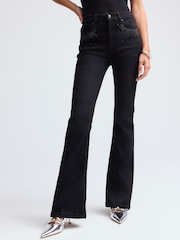 Black Embellished Supersoft Flare Jeans - Image 1 of 7