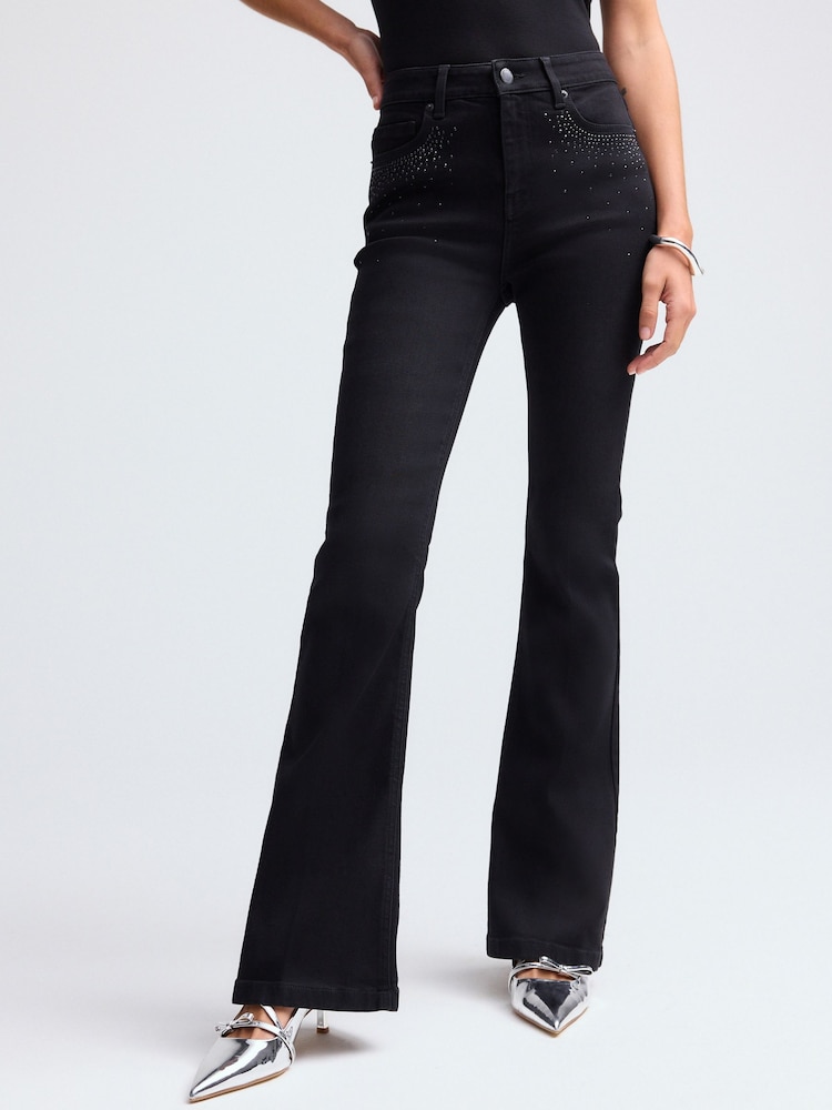Black Embellished Supersoft Flare Jeans - Image 1 of 7