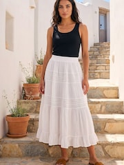Roman White Lace A Line Midi Skirt - Image 1 of 4