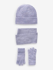 Lilac Purple Cable Cable Hat, Gloves and Scarf Set (3-16yrs) - Image 1 of 5