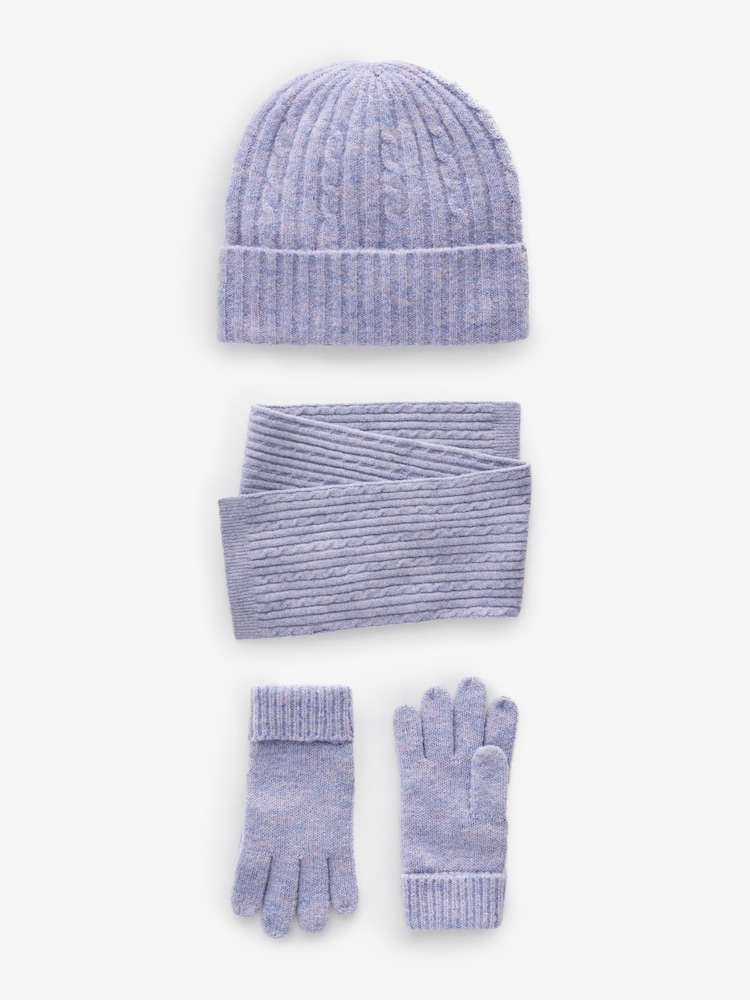 Lilac Purple Cable Cable Hat, Gloves and Scarf Set (3-16yrs) - Image 1 of 5