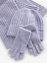 Lilac Purple Cable Cable Hat, Gloves and Scarf Set (3-16yrs) - Image 5 of 5