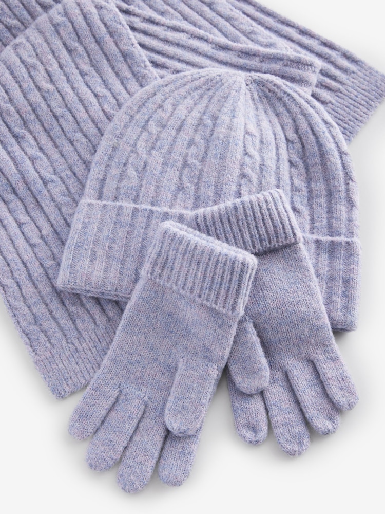 Lilac Purple Cable Cable Hat, Gloves and Scarf Set (3-16yrs) - Image 5 of 5