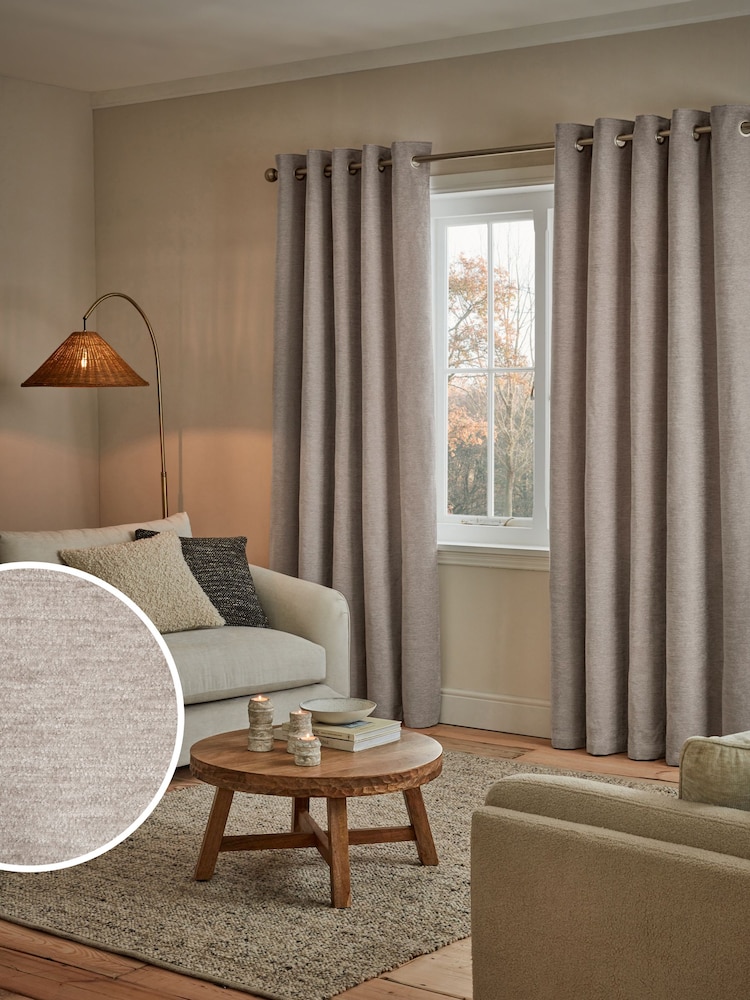 Natural Soft Touch Chenille Super Thermal Eyelet Curtains - Image 1 of 5