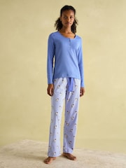 Joules Lyla Blue Jersey Pyjama Set - Image 1 of 8