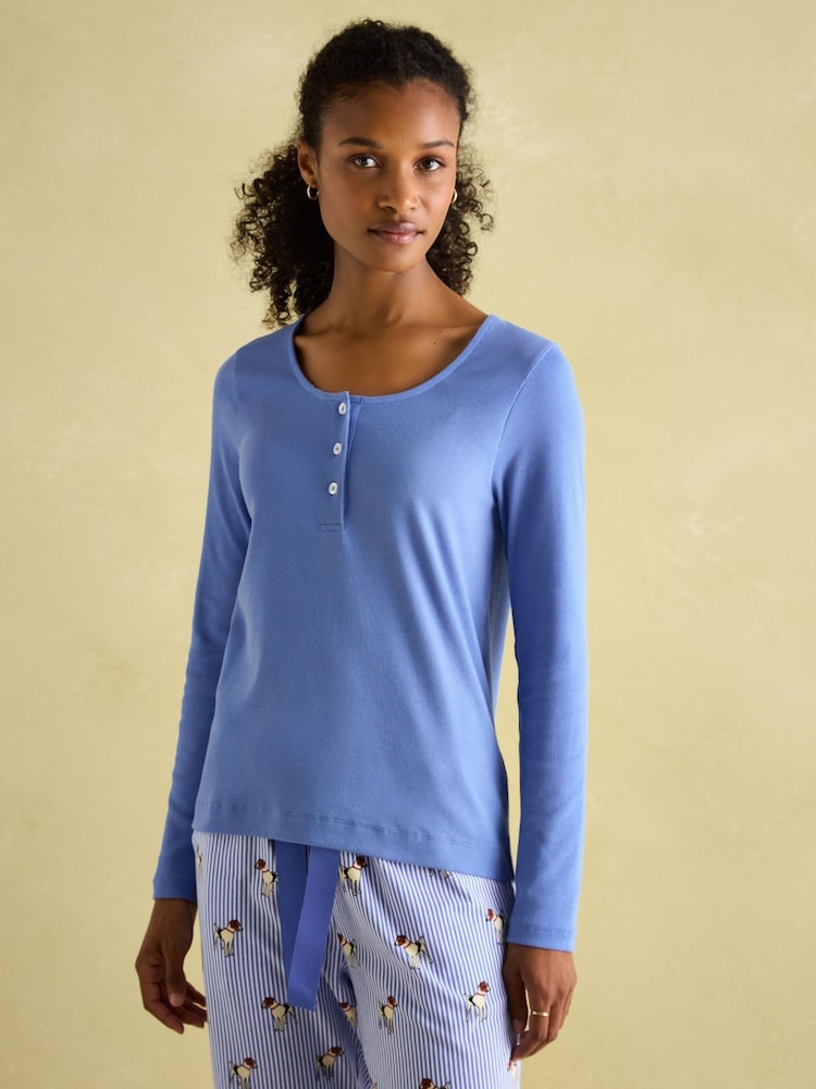Joules Lyla Blue Jersey Pyjama Set - Image 3 of 8