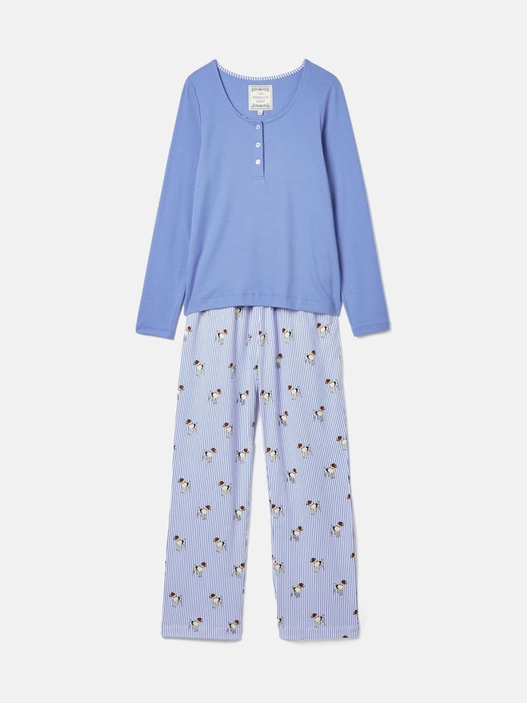 Joules Lyla Blue Jersey Pyjama Set - Image 7 of 8