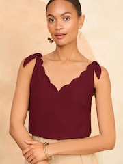 Love & Roses Burgundy Red V Neck Scallop Detail Tie Shoulder Vest - Image 1 of 4