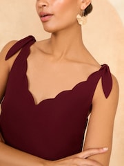 Love & Roses Burgundy Red V Neck Scallop Detail Tie Shoulder Vest - Image 2 of 4