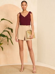 Love & Roses Burgundy Red V Neck Scallop Detail Tie Shoulder Vest - Image 3 of 4