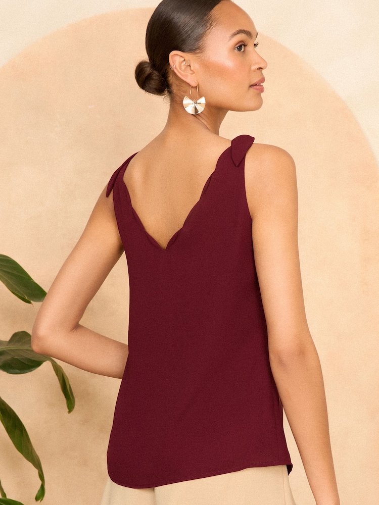 Love & Roses Burgundy Red V Neck Scallop Detail Tie Shoulder Vest - Image 4 of 4
