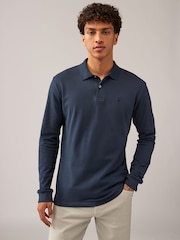 Navy Blue Long Sleeve Pique Polo Shirt - Image 1 of 8