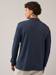Navy Blue Long Sleeve Pique Polo Shirt - Image 2 of 8
