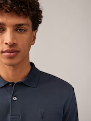 Navy Blue Long Sleeve Pique Polo Shirt - Image 4 of 8