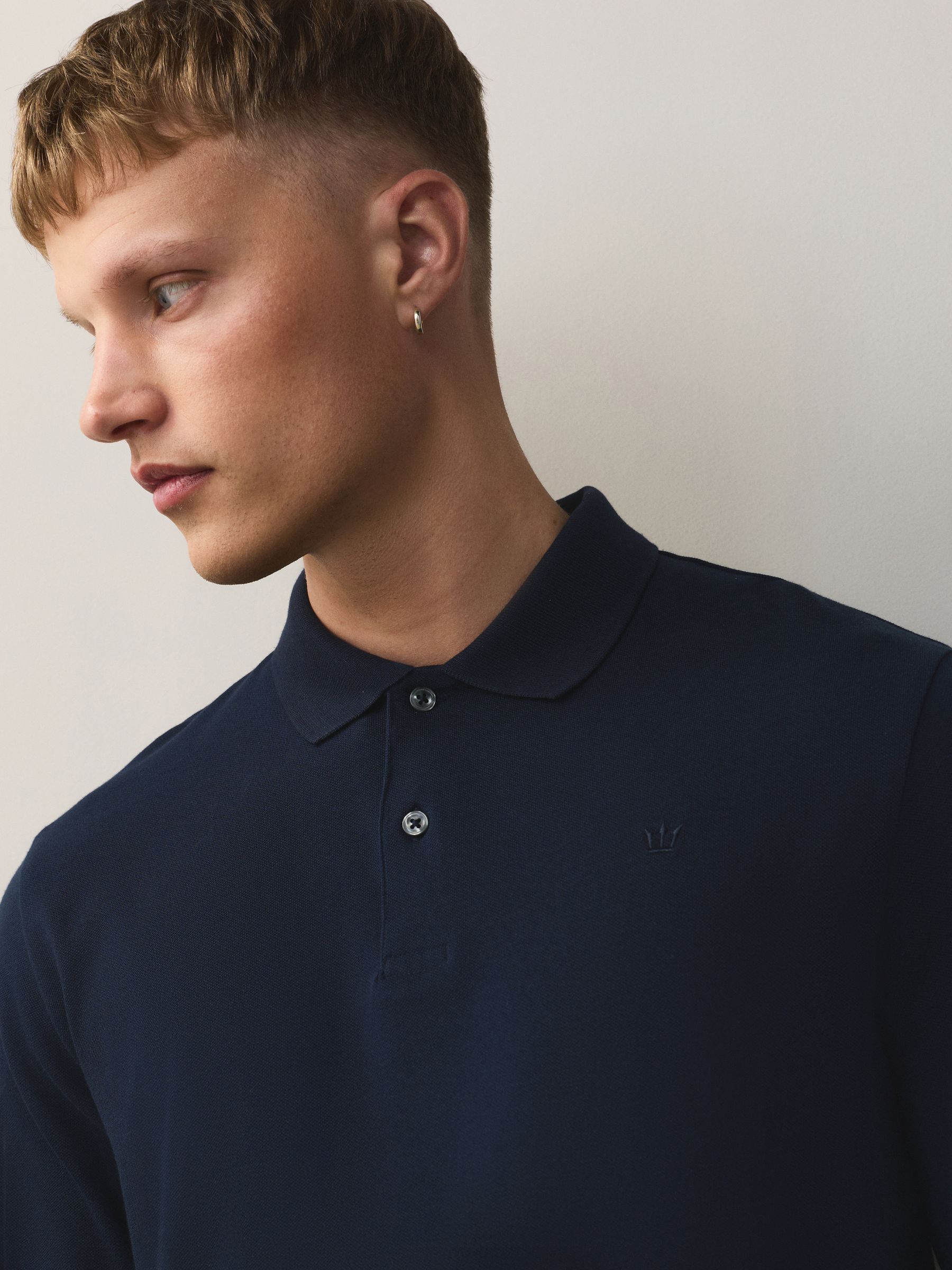 Buy Navy Blue Regular Fit Long Sleeve Pique Polo Shirt from Next