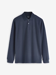 Navy Blue Long Sleeve Pique Polo Shirt - Image 6 of 8