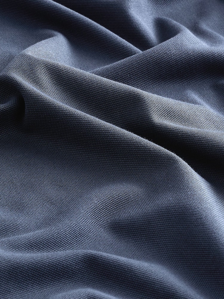 Navy Blue Long Sleeve Pique Polo Shirt - Image 7 of 8