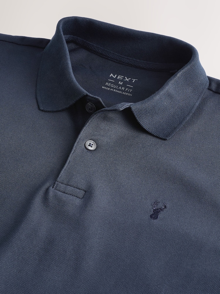 ខៀវទឹកសមុទ្រ - សមទៀងទាត់ - អាវប៉ូឡូដៃវែង Pique - រូបភាព 9 នៃ 9