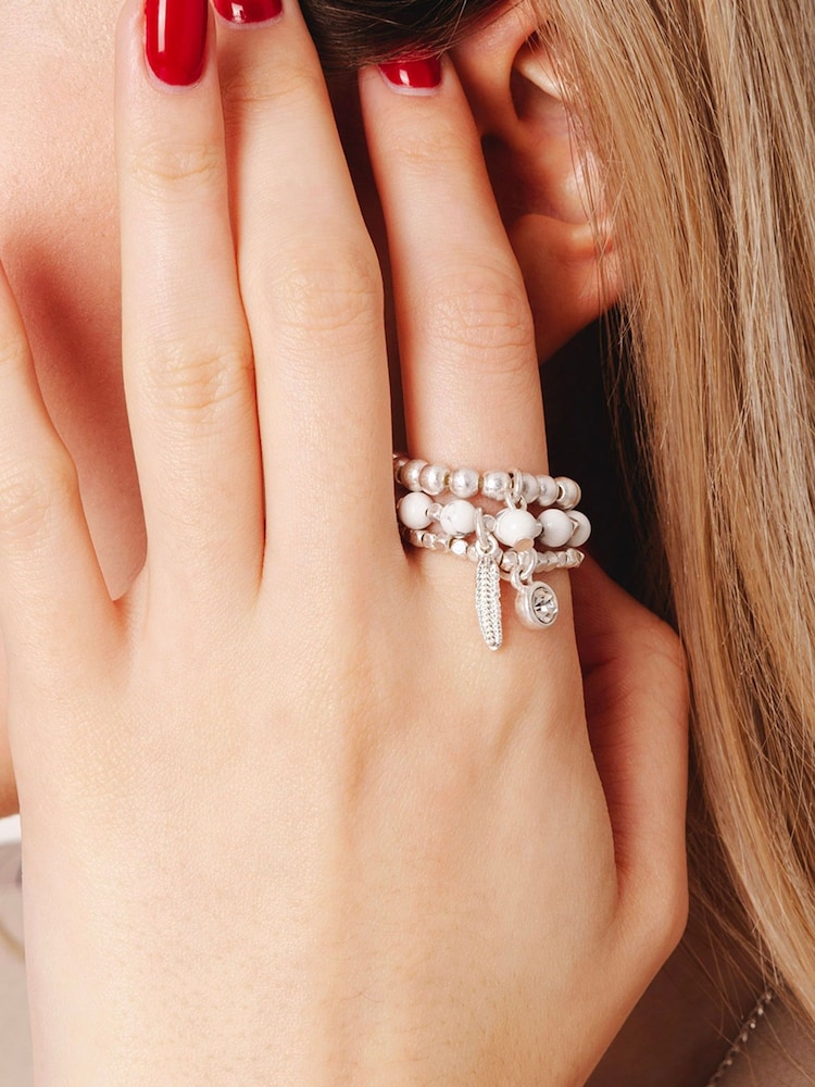 Bibi Bijoux Silver Tone Dreamcatcher Stretch Ring Set - Image 4 of 4