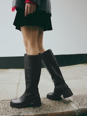 Black Forever Comfort® Chunky Heeled Round Toe Knee High Boots - Image 1 of 10