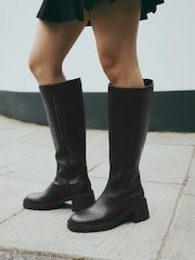 Black Forever Comfort® Chunky Heeled Round Toe Knee High Boots - Image 2 of 10