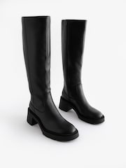 Black Forever Comfort® Chunky Heeled Round Toe Knee High Boots - Image 6 of 10