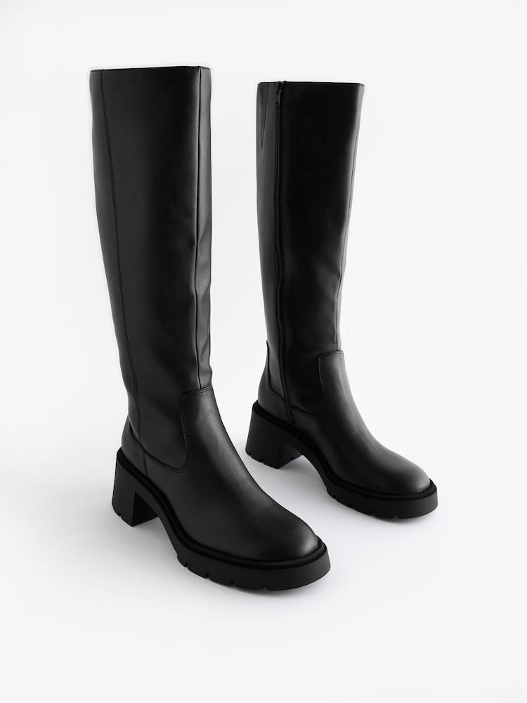 Black Forever Comfort® Chunky Heeled Round Toe Knee High Boots - Image 6 of 10