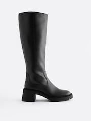 Black Forever Comfort® Chunky Heeled Round Toe Knee High Boots - Image 7 of 10