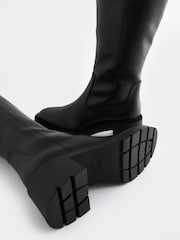 Black Forever Comfort® Chunky Heeled Round Toe Knee High Boots - Image 8 of 10