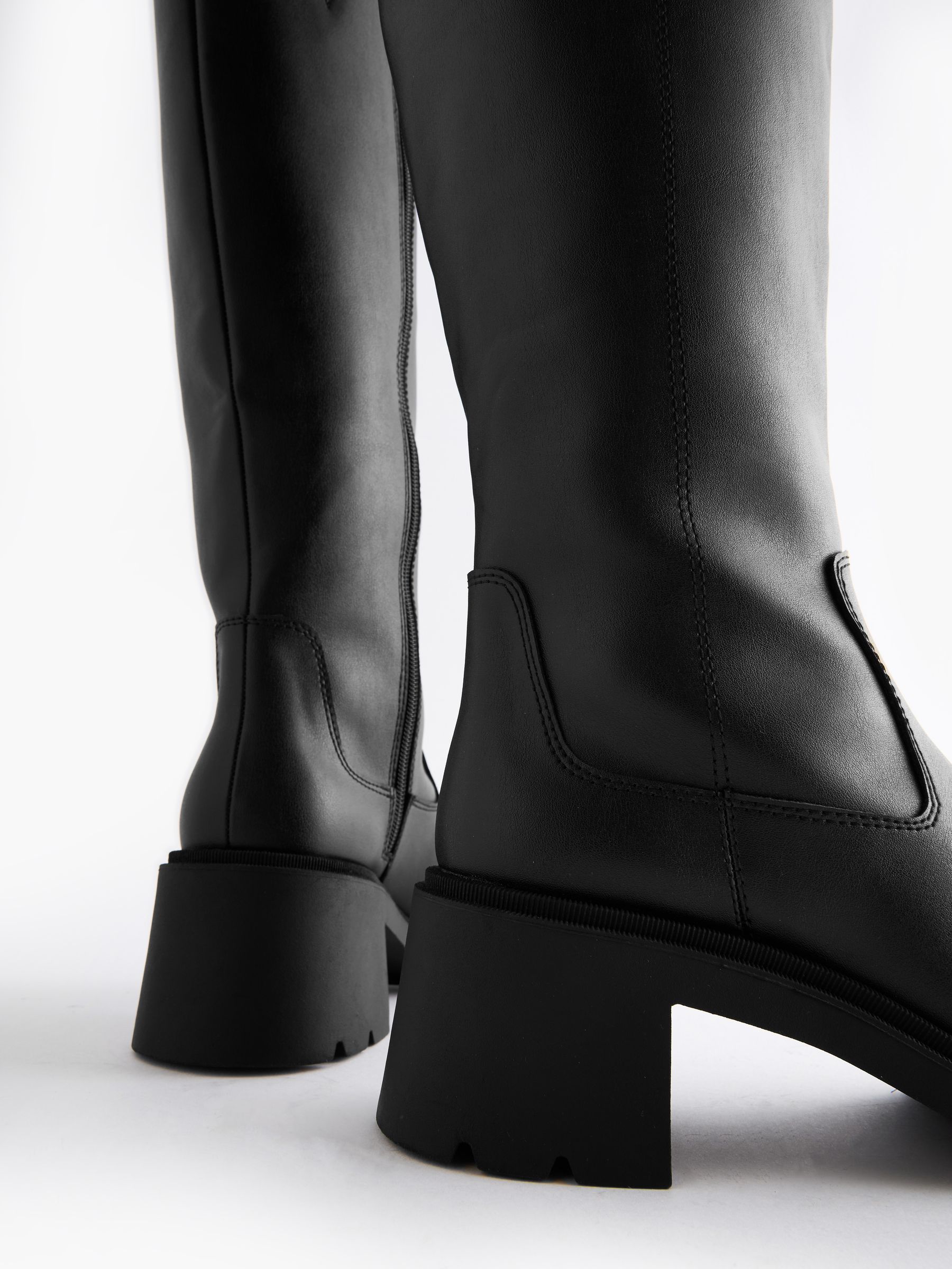 Schwarz Forever Comfort Chunky Heeled Round Toe Knee High Boots