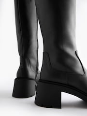 Black Forever Comfort® Chunky Heeled Round Toe Knee High Boots - Image 9 of 10