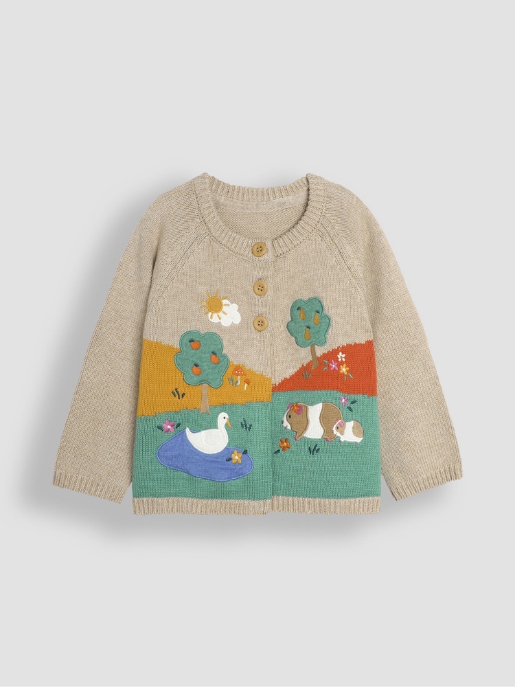 JoJo Maman Bébé Natural Duck & Guinea Pig Scene Cardigan - Image 1 of 3