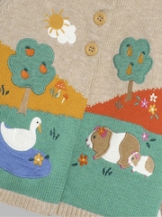 JoJo Maman Bébé Natural Duck & Guinea Pig Scene Cardigan - Image 3 of 3