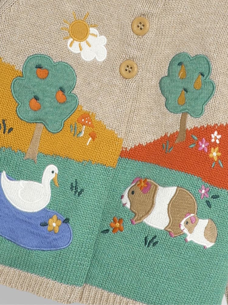 JoJo Maman Bébé Natural Duck & Guinea Pig Scene Cardigan - Image 3 of 3