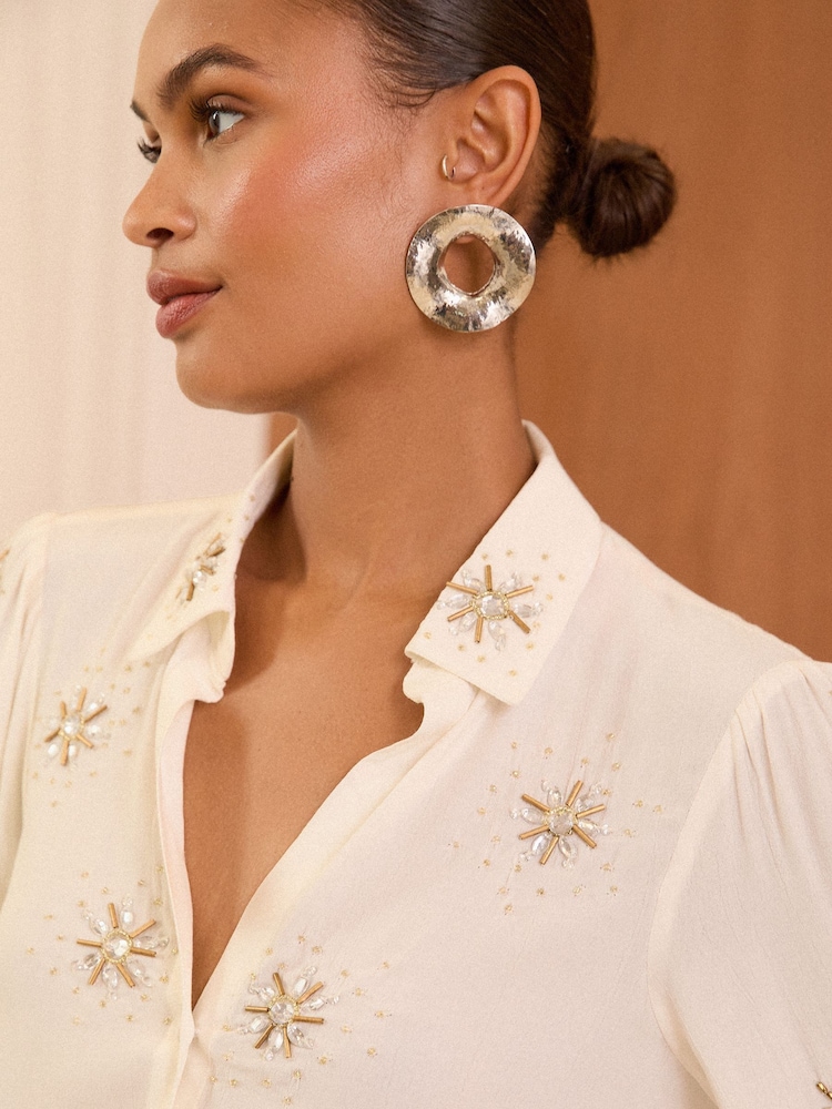Love & Roses White Embellished Shirt - Image 2 of 4 Love & Roses White Embellished Shirt - Image 2 of 4