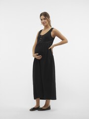 Mamalicious Black Maternity 100% Cotton Button Front Maxi Dress With Nursing Function - Image 1 of 5