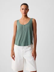 Gap Green Linen Blend Sleeveless Henley Vest Top - Image 1 of 4