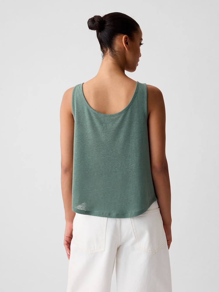 Gap Green Linen Blend Sleeveless Henley Vest Top - Image 2 of 4 Gap Green Linen Blend Sleeveless Henley Vest Top - Image 2 of 4