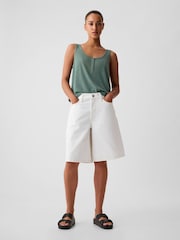 Gap Green Linen Blend Sleeveless Henley Vest Top - Image 3 of 4