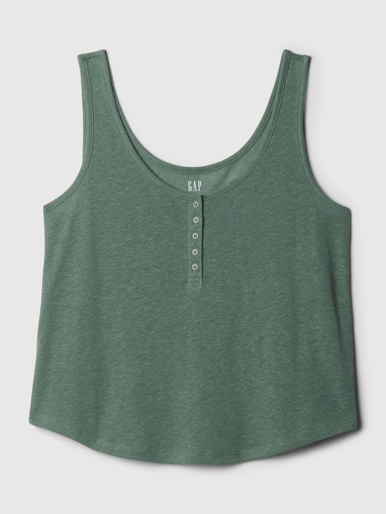 Gap Green Linen Blend Sleeveless Henley Vest Top - Image 4 of 4