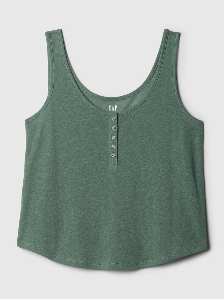 Gap Green Linen Blend Sleeveless Henley Vest Top - Image 4 of 4 Gap Green Linen Blend Sleeveless Henley Vest Top - Image 4 of 4